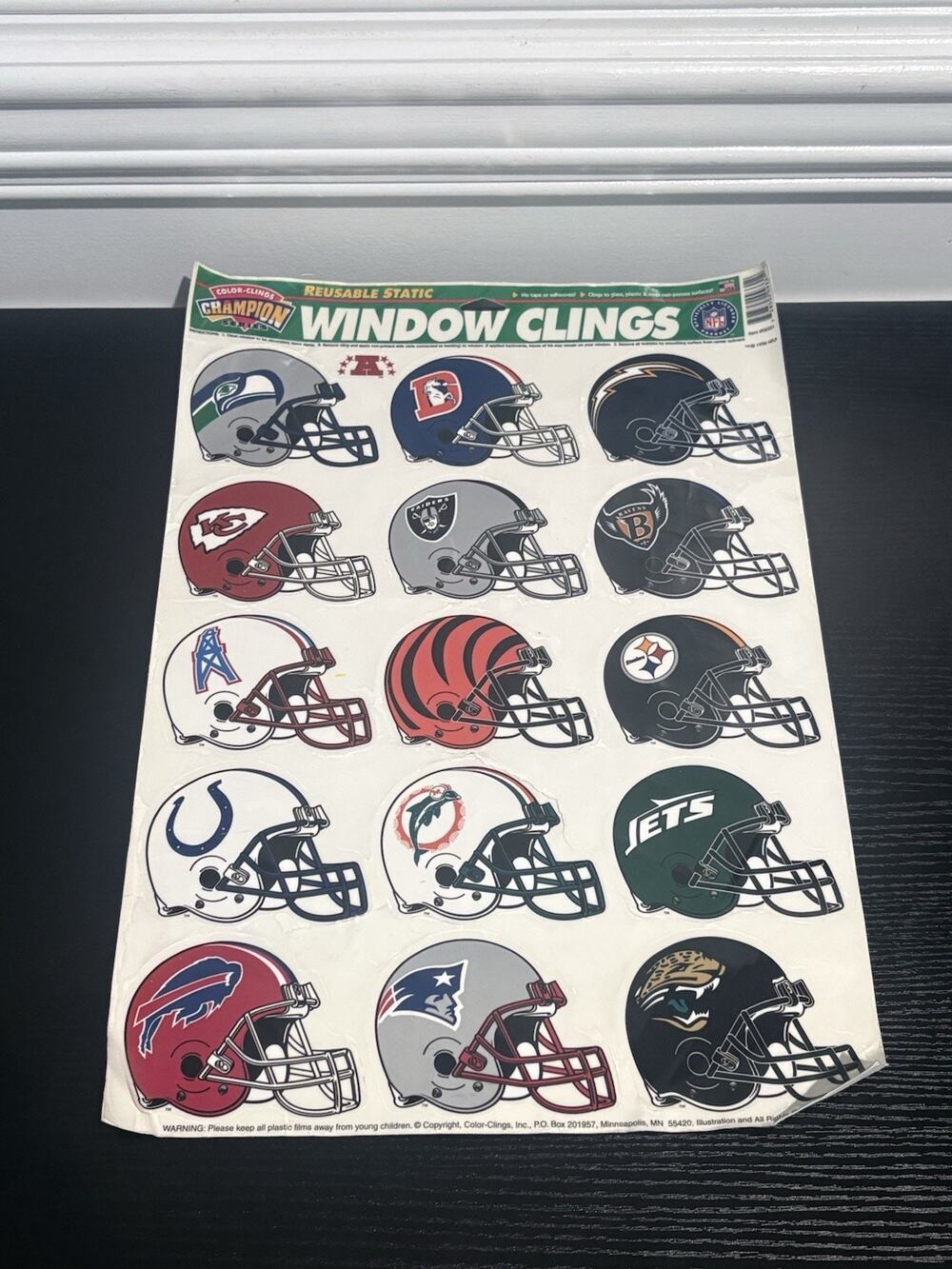 Vintage 1996 Color-Clings NFL AFC Team Helmet Reusable Window Stickers